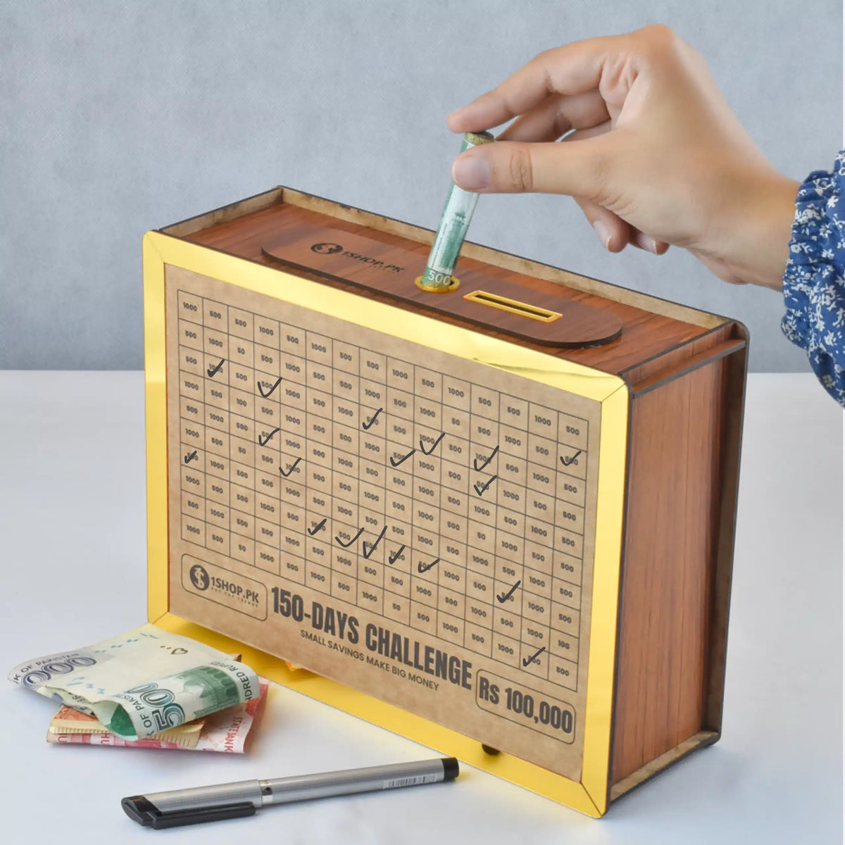 All in 1 – Reusable Wooden Money Saving Box (Openable)