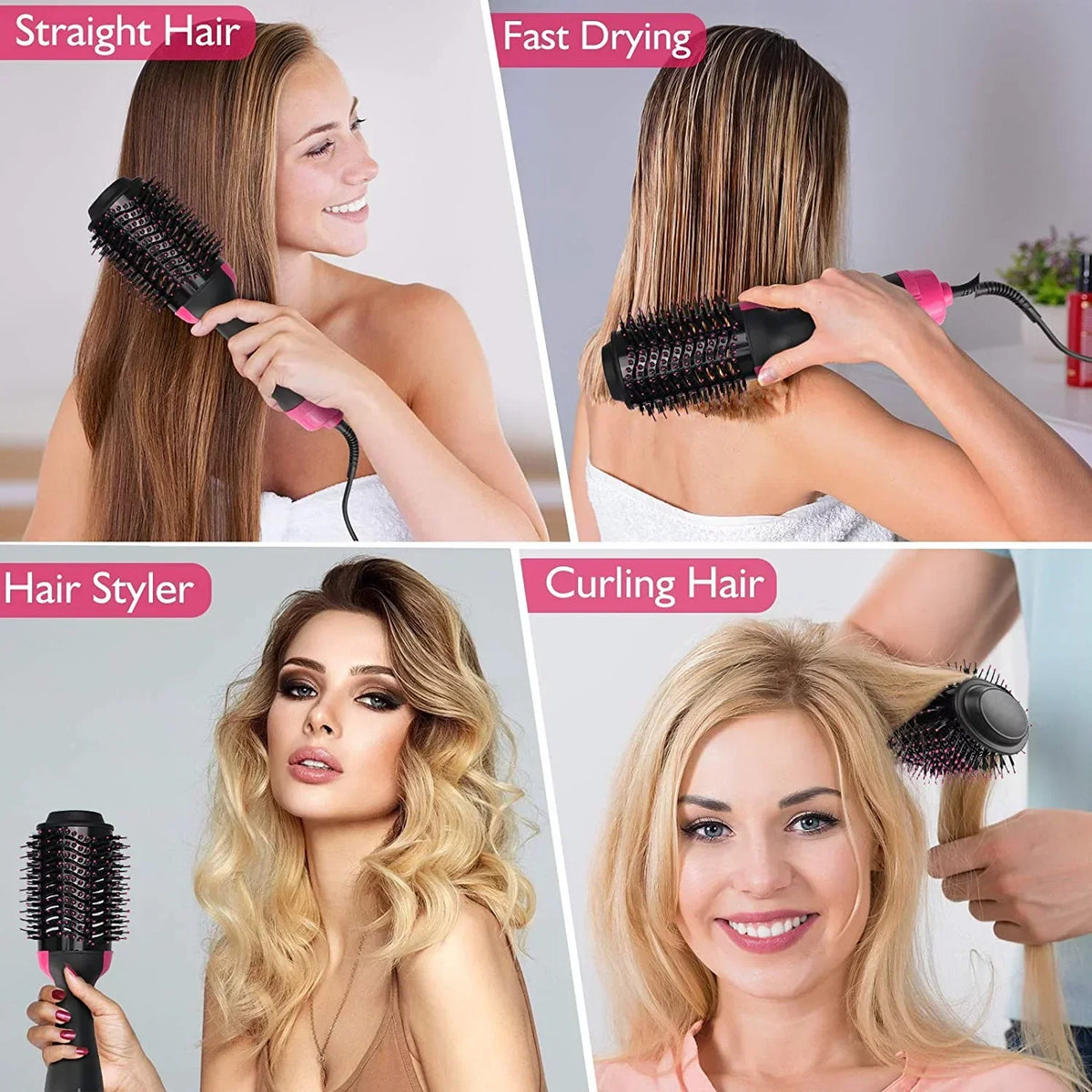 [FREE HOME DELIVERY] 4-in-1 Electric Blow Hair Curler Dryer and Styler Comb Air Brush Straightener
