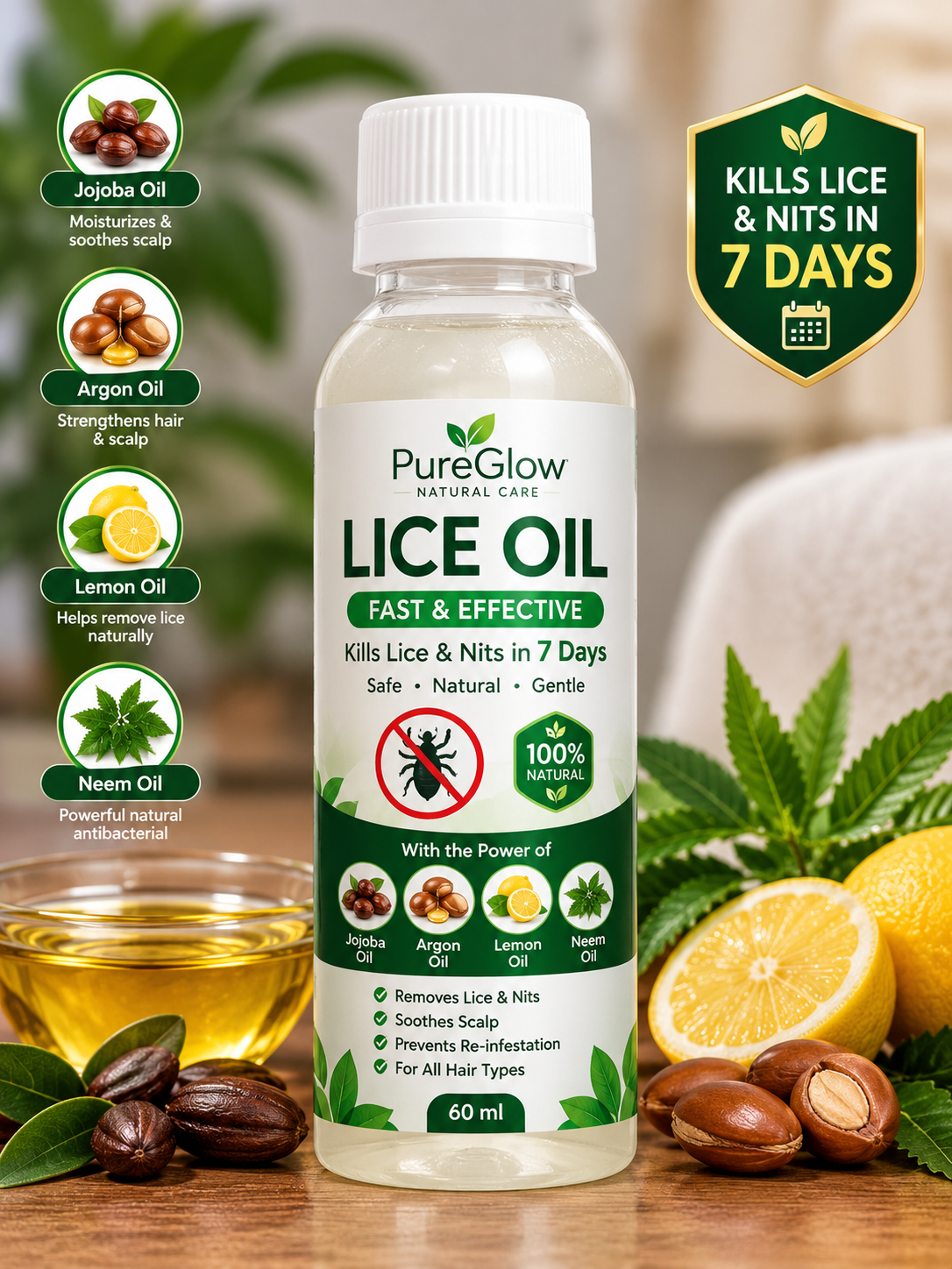Lice Away Oil – Natural Lice & Nit Care Oil for Kids & Adults | 60ml